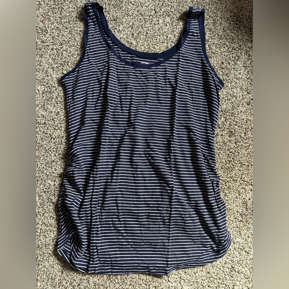 Old Navy maternity blue and white striped tank top medium m
